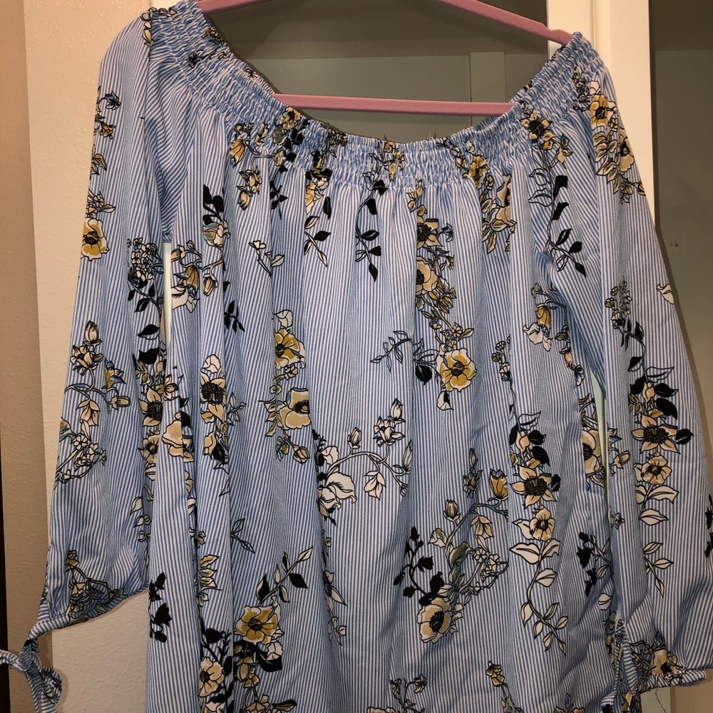 Blue floral off the shoulder top